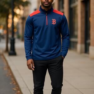 Boston Red Sox Quarter Zip Pullover Jacket Mens Large Blue MLB Genuine Baseball